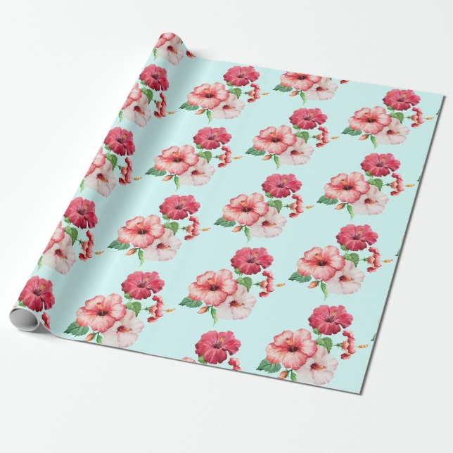 Hibiscus customizable background wrapping paper (Unrolled)