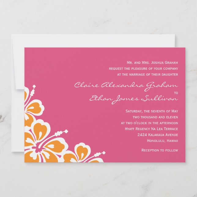 Hibiscus Delight Wedding Invitation - Azalea - (Front)