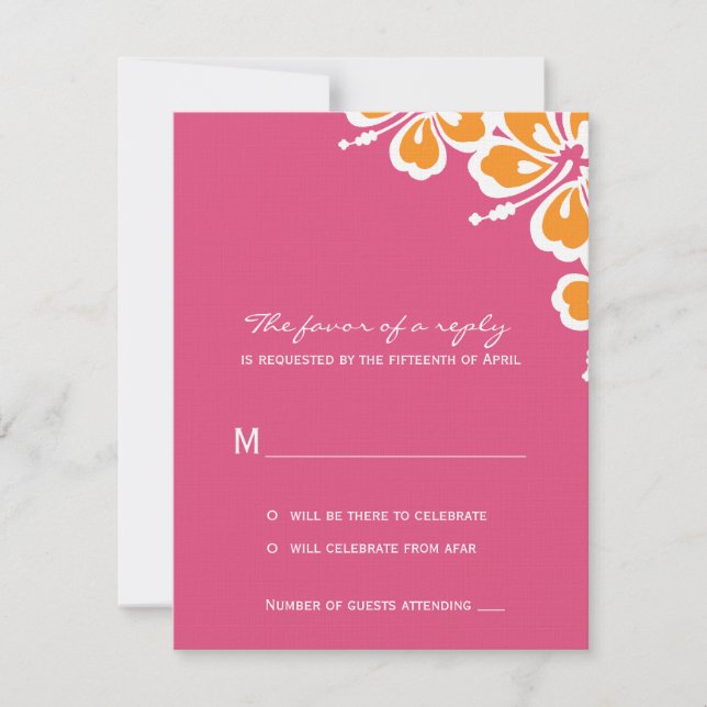 Hibiscus Delight Wedding RSVP Card - Azalea - (Front)