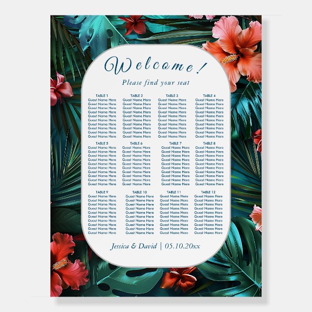 Hibiscus Dream Tropical Wedding Seating Board (Front)