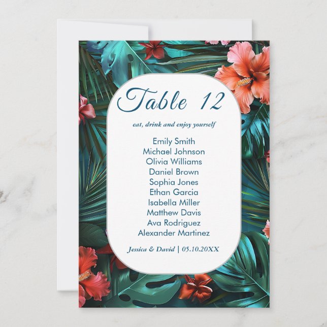 Hibiscus Dream Tropical Wedding Seating Card (Front)