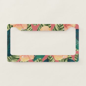Hibiscus Exotic Coral License Plate Frame by EveyArtStore at Zazzle