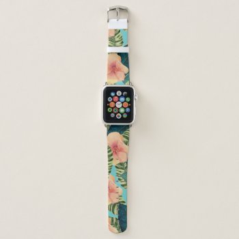 Hibiscus Exotic Teal Apple Watch Band by EveyArtStore at Zazzle