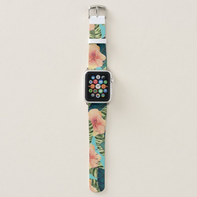 Hibiscus Exotic Teal Apple Watch Band (Front)