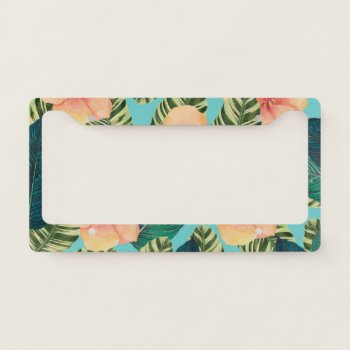 Hibiscus Exotic Teal License Plate Frame by EveyArtStore at Zazzle