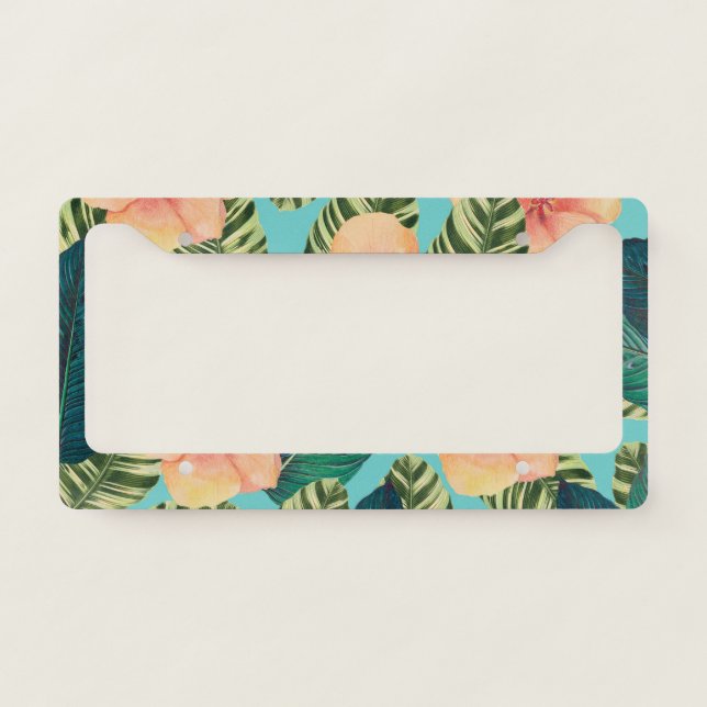 Hibiscus Exotic Teal License Plate Frame (Front)