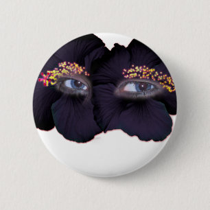Hibiscus Eyes - Black/Purple Pinback Button