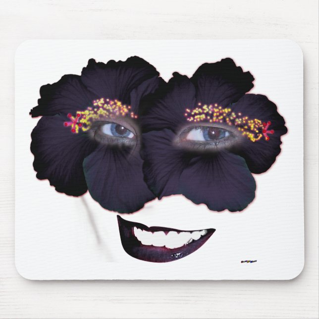 Hibiscus Face with Smile - Black/Purple Mouse Pad (Front)
