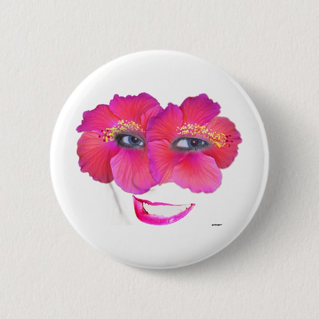 Hibiscus Face with Smile - Pink Button (Front)