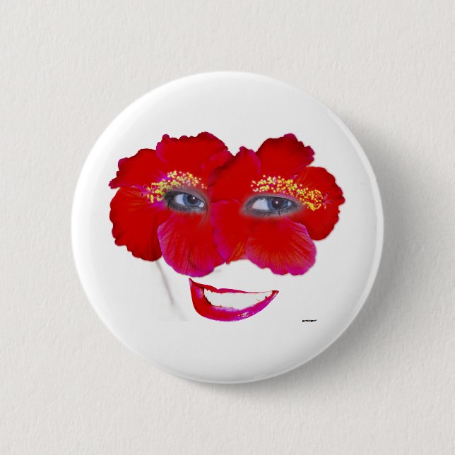 Hibiscus Face with Smile - Red Button (Front)