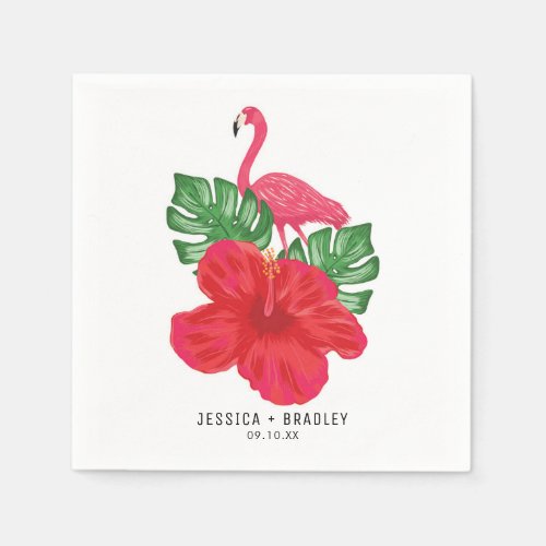 Hibiscus  Flamingo Tropical Wedding Paper Napkins