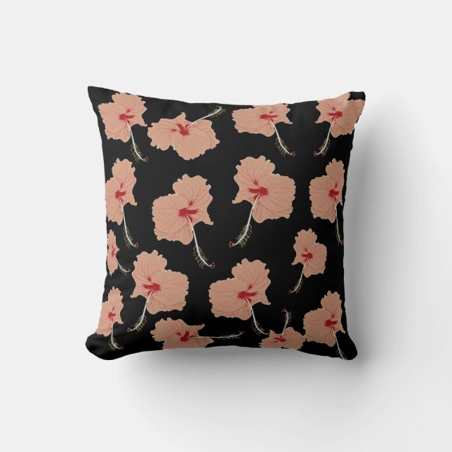 Hibiscus Floral Art Throw Pillow (Front)