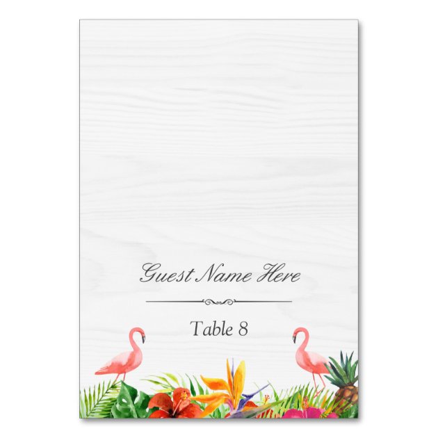 Hibiscus Floral Flamingo Wedding Place Escort Card