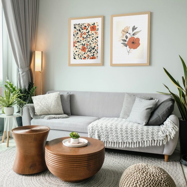 Hibiscus Floral Pattern in Vibrant Orange Tones Framed Art (Find out this aesthetic floral wall art set in Hibiscus Flower Collection.)