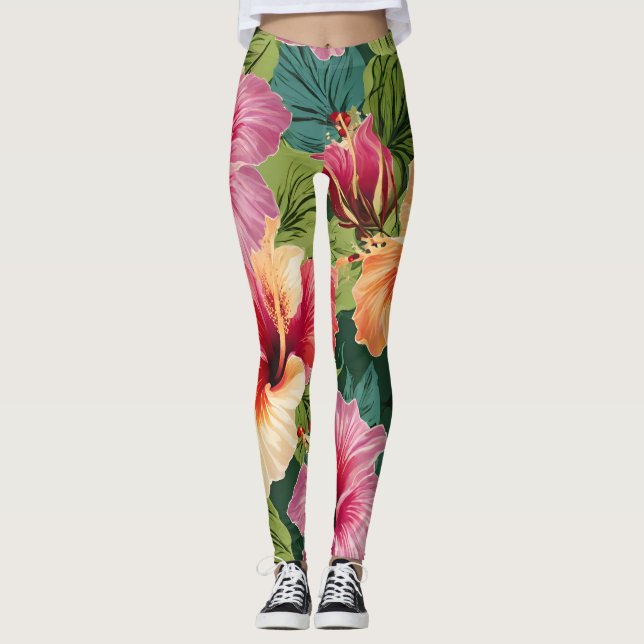 Hibiscus Floral Pattern Leggings (Front)