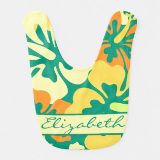 Hibiscus Floral Pattern Monogram Baby Bib