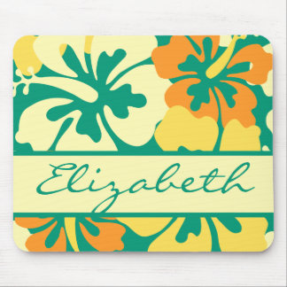 Hibiscus Floral Pattern Monogram Mouse Pad