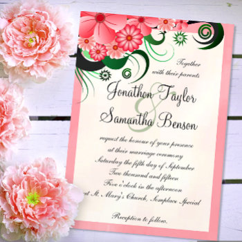 Hibiscus Floral Pink 5" X 7" Wedding Invitations by sunnymars at Zazzle
