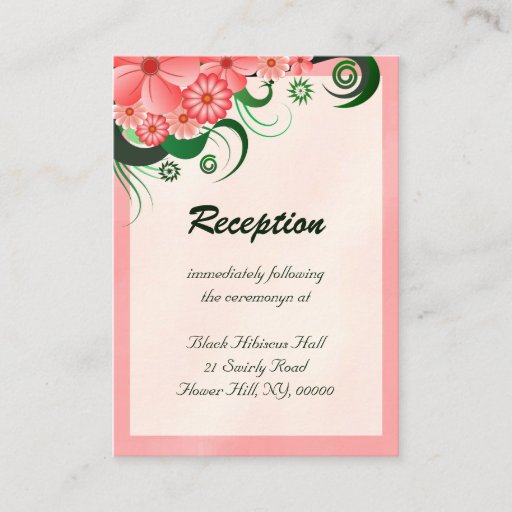 Customizable Pink Hibiscus Wedding Reception Enclosure Cards Business Cards