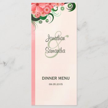 Hibiscus Floral Pink Wedding Dinner Menu Cards by sunnymars at Zazzle
