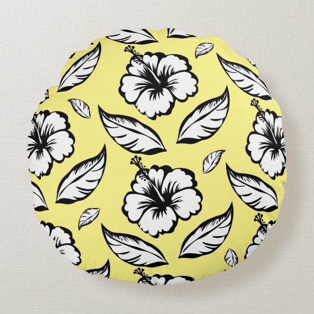 Hibiscus Floral  Round Pillow (Front)