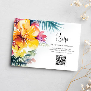 Hibiscus Floral Tropical Destination Wedding RSVP Card
