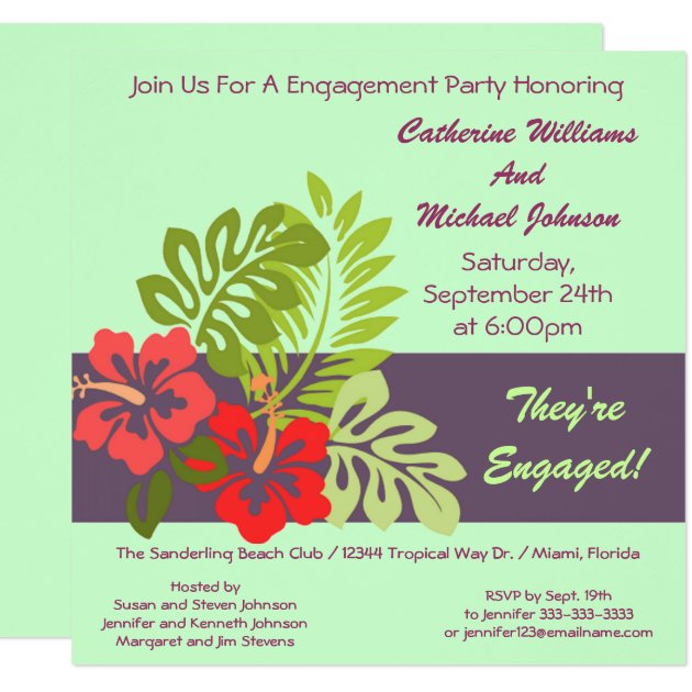Hibiscus Floral Tropical Wedding Engagement Party Invitation