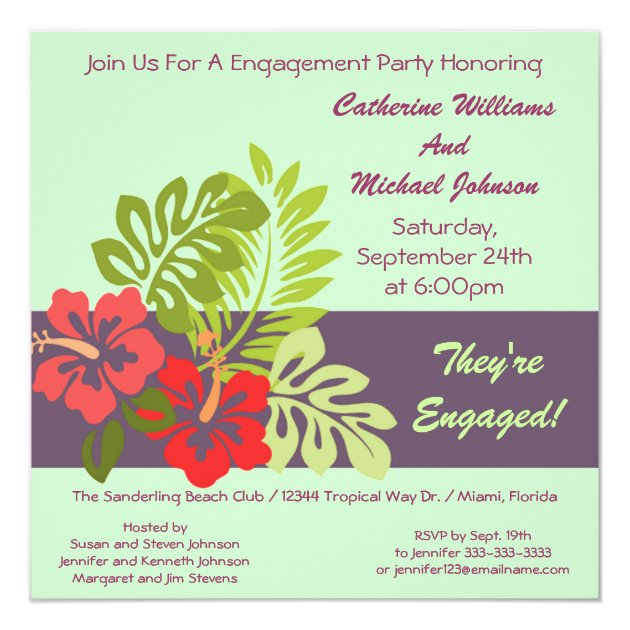 Hibiscus Floral Tropical Wedding Engagement Party Invitation