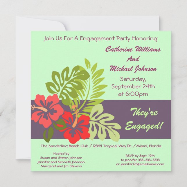 Hibiscus Floral Tropical Wedding Engagement Party Invitation (Front)