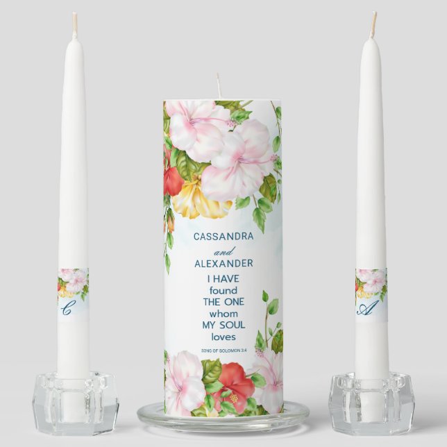 Hibiscus Floral Wedding Unity Candle Set (Front)