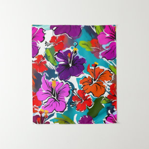Hibiscus Flower Abstract Art Floral Colorful Tapestry