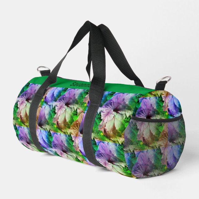 Hibiscus Flower Abstract Distressed Personalized  Duffle Bag (Right Corner)