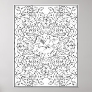 Hibiscus Flower Adult Coloring Mandala Poster