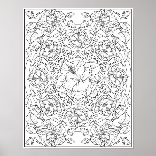 Hibiscus Flower Adult Coloring Mandala  Poster (Front)