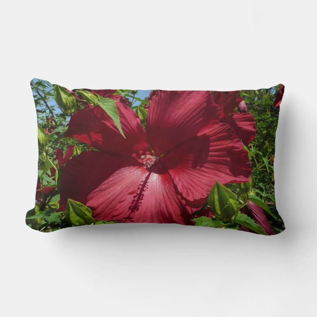Hibiscus Flower and Blue Sky Lumbar Pillow (Front)