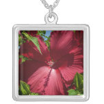 Hibiscus Flower and Blue Sky Silver Plated Necklace