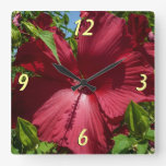 Hibiscus Flower and Blue Sky Square Wall Clock