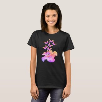 Hibiscus Flower And Colorful Butterflies Abstract