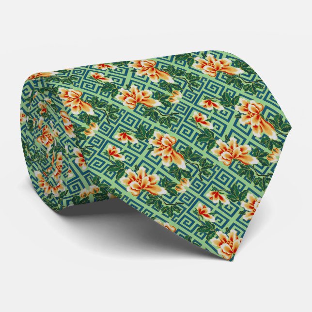Hibiscus Flower Art Neck Tie (Rolled)