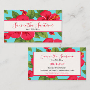 Hibiscus Flower Blue Background Business Card