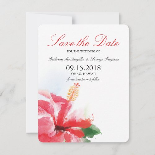 Hibiscus Flower Breeze Watercolor  Save the Date
