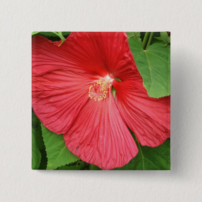Hibiscus Flower Bright Magenta Floral Button (Front)