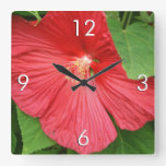 Hibiscus Flower Bright Magenta Floral Square Wall Clock
