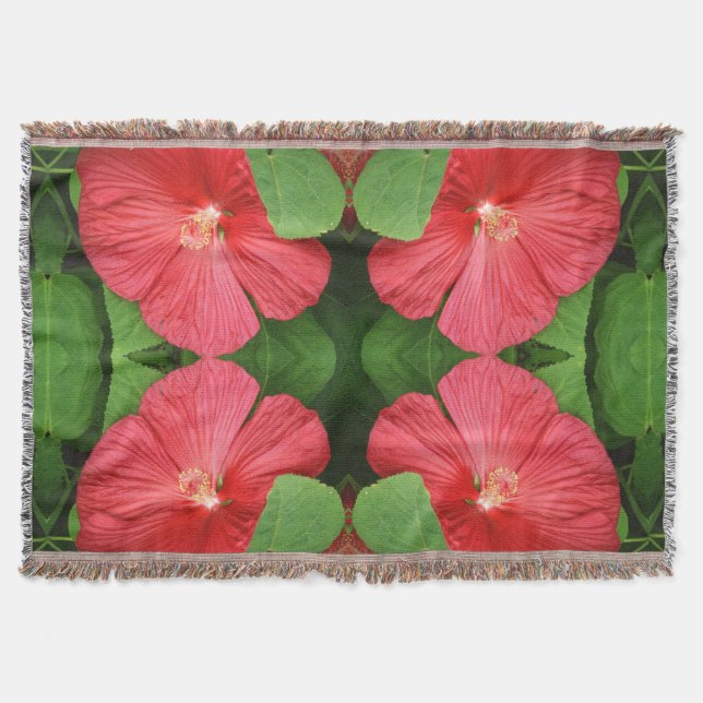 Hibiscus Flower Bright Magenta Floral Throw Blanket (Front)