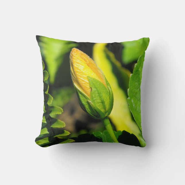 Hibiscus Flower Bud Throw Pillow (Front)