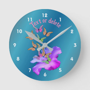 Hibiscus Flower Colorful Butterflies Personalized Round Clock