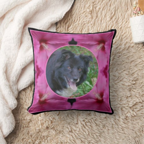 Hibiscus Flower Frame Create Your Own Pet Photo Throw Pillow