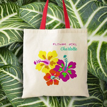 Hibiscus Flower Girl Bridal Party Personalized Tote Bag by sandpiperWedding at Zazzle