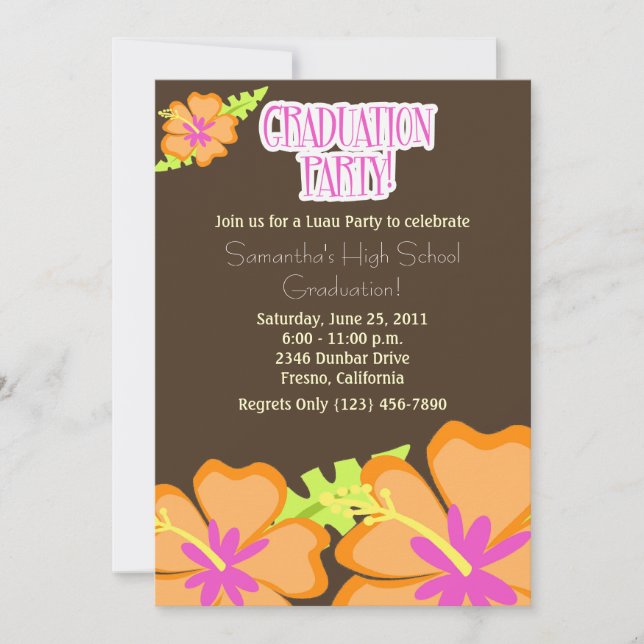 Hibiscus Flower Graduation Party Invitation Mocha (Front)