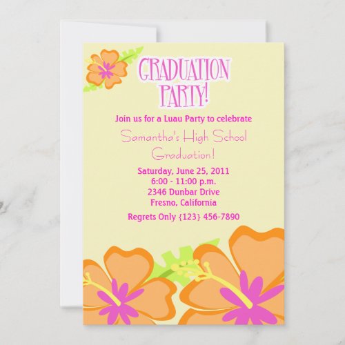Hibiscus Flower Graduation Party Invitation Yellow